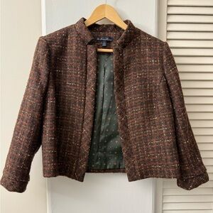 Brooks Brothers wool blend cropped tweed blazer with 3/4 sleeves
